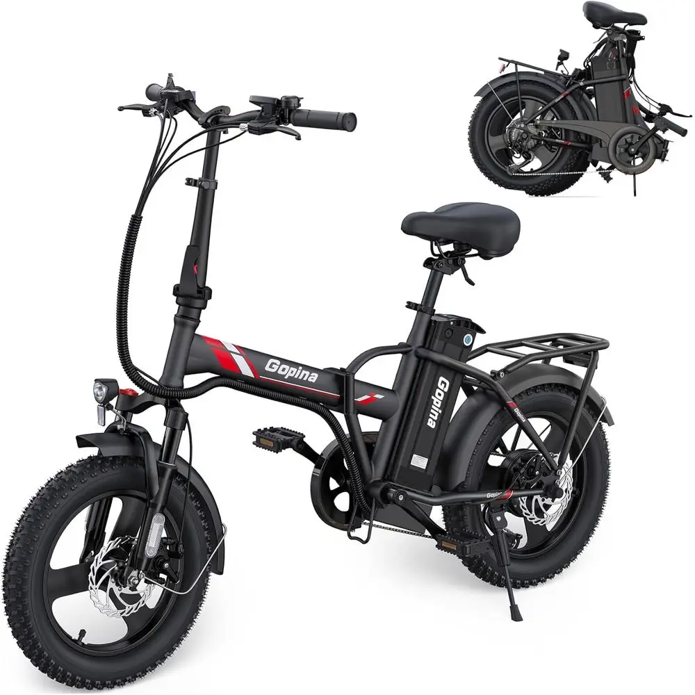 

Gopina Electric Bike, Peak 500W Step Thru Electric ycle, 16" x 3.0 at Tire Electric Bike, 48V Removable Battery, Up to 40 Miles,