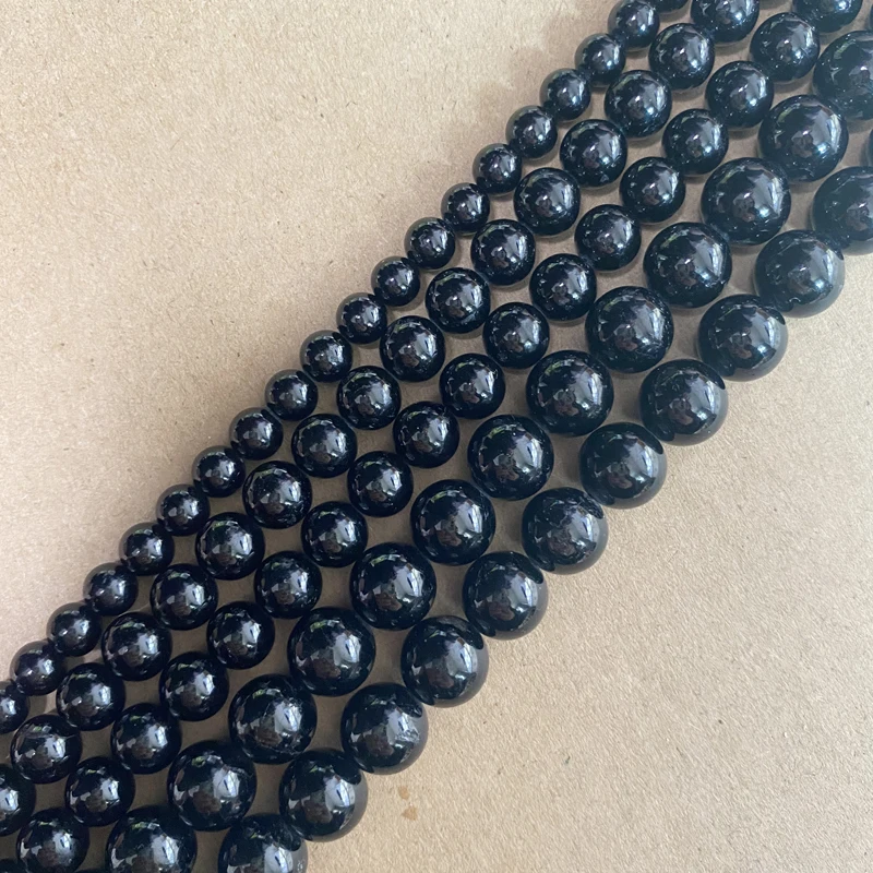 B quality Cracks Natural Genuine Black Tourmaline Stone Round Loose Beads 15\