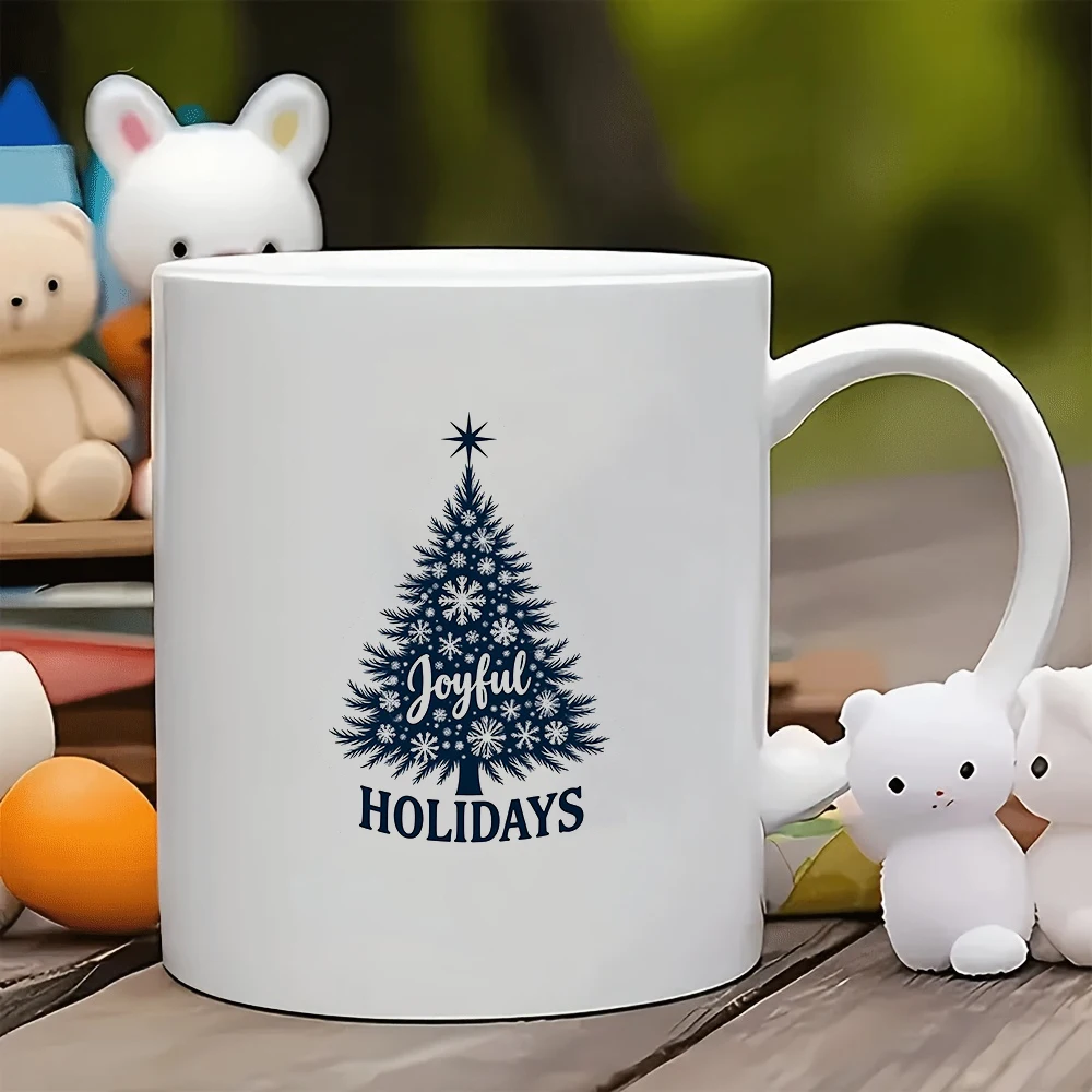 

11oz Christmas Tree Decorated Mug + Handwritten Joyful Christmas Cup Family Office Holiday Gift Coffee Cup