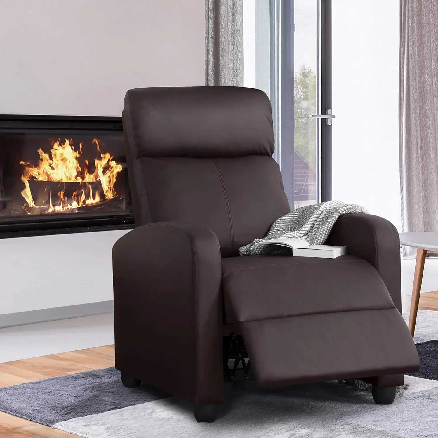 PU Leather Recliner Chair Single Sofa with Push Back & Footrest & High-Density Foam for Living Room Bedroom RV, Customized