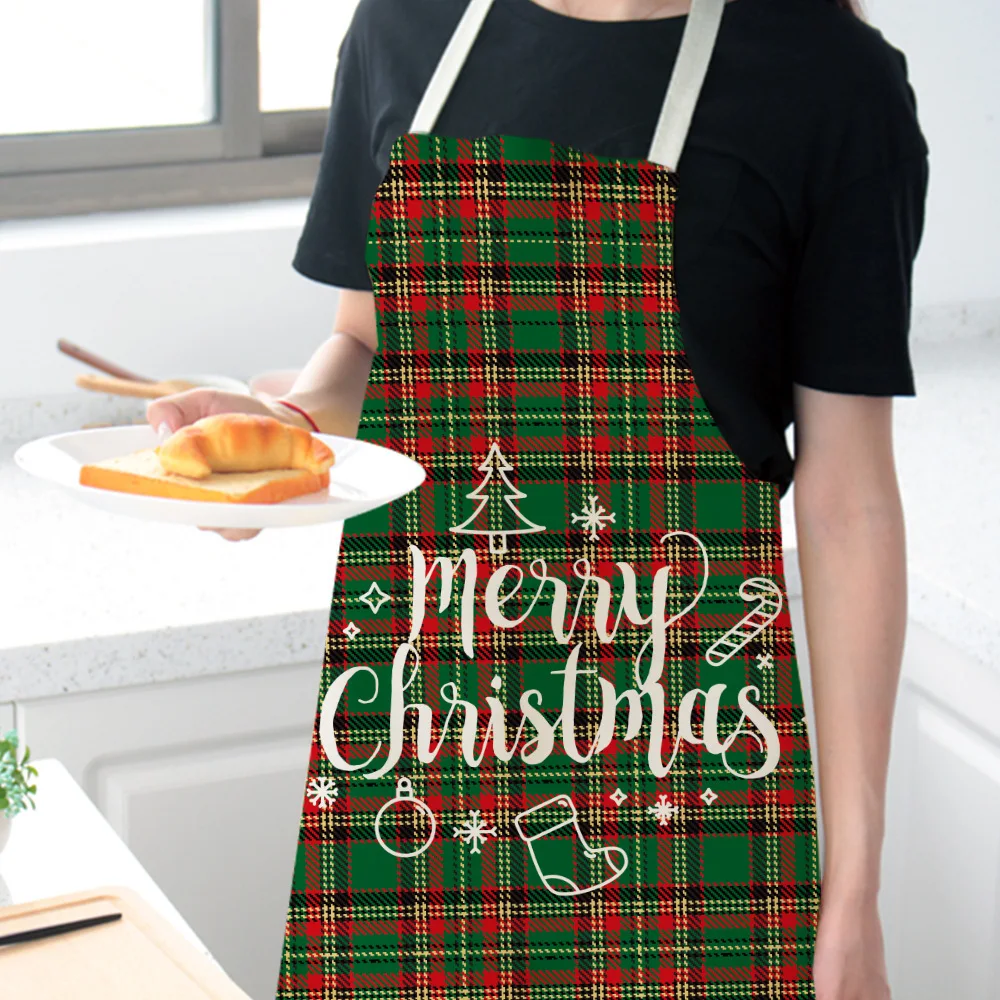 Christmas series striped plaid cotton linen antifouling apron adult children kitchen housework cleaning blouse