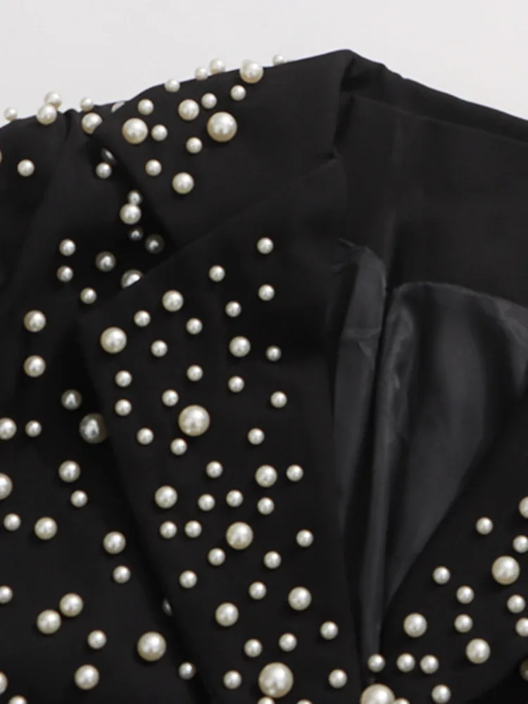 Żakiet damski ZMEENNA, czarny, zdobiony, z perłami, kryształkami, kwiatowym akcentem na ramieniu, elegancka odzież wierzchnia ZM4444