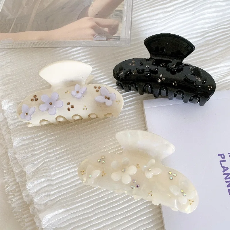 

Акриловая заколка для волос с изысканными 3D-стразами в виде цветка и бабочки, милая и стильная, для девочек, креативная, нескользящая, элегантная, аксессуар для волос
