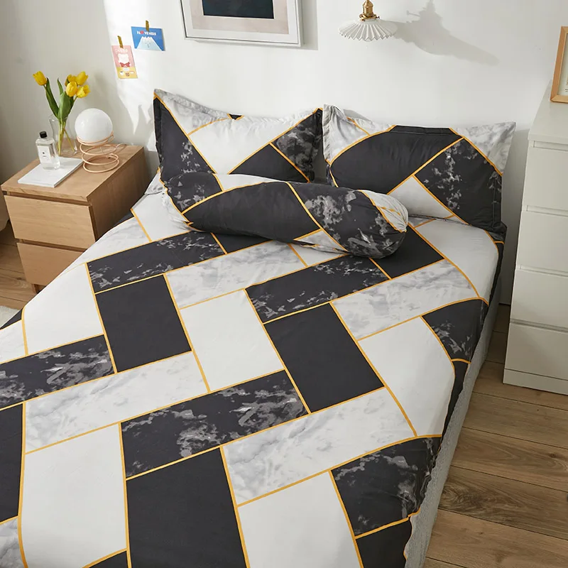 2/3pcs Marble Printed Fitted Sheet Set Soft Aloe Vera Cotton Bedding Suitable for Adults Kids Bedroom Dust-proof Bed Cover