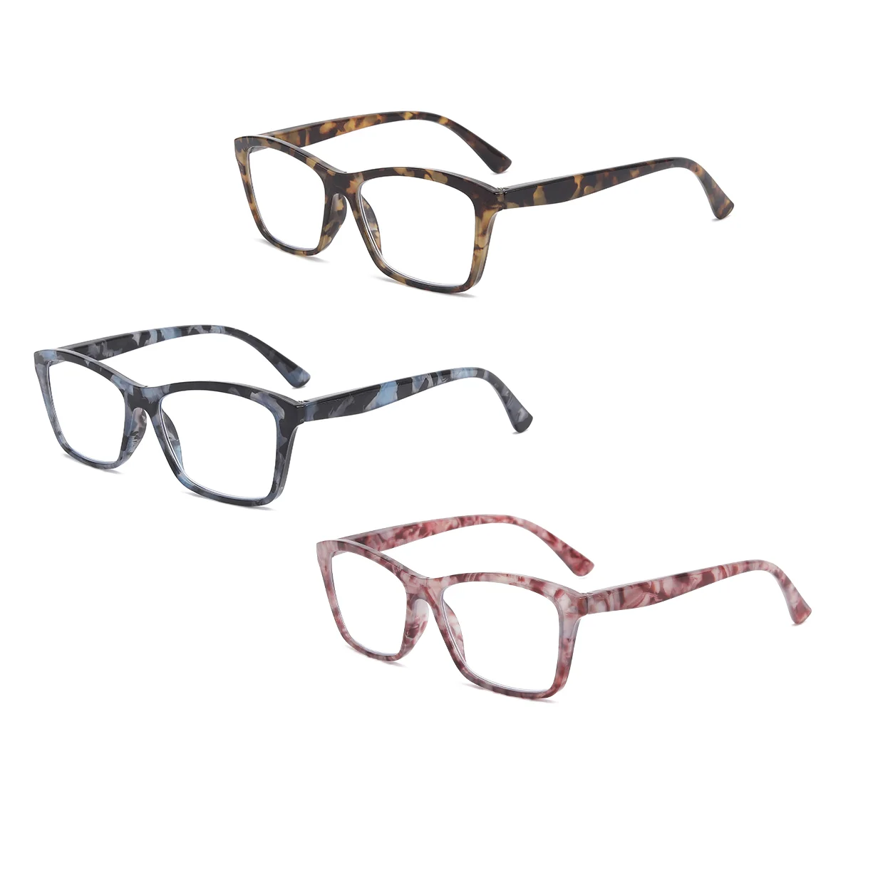 3PCS Marble-Pattern Reading Glasses, blue light blocking, spring hinges, comfy for reading and office use.