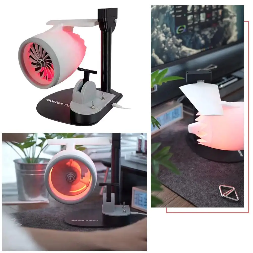 Turbofan Engine Model JetFan Toy Home Fan Contains Ultrasonic Atomization Red Light Tail Flame Device 3D Printed Exquisite Toy