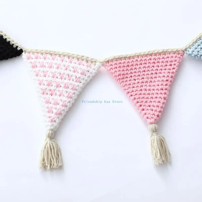 F1CB ديكور غرفة الطفل اللطيف، ديكور جميل لحضانة الأطفال، أعلام كروشيه ملونة على شكل مثلث، ديكور لتصوير الأطفال