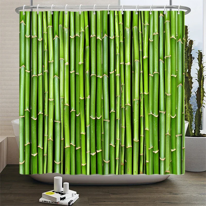 Green Plant Bamboo Shower Curtain Bathroom Bath Curtain Waterproof polyester 3D Printed Trees 180*200cm Bath Screen With Hooks