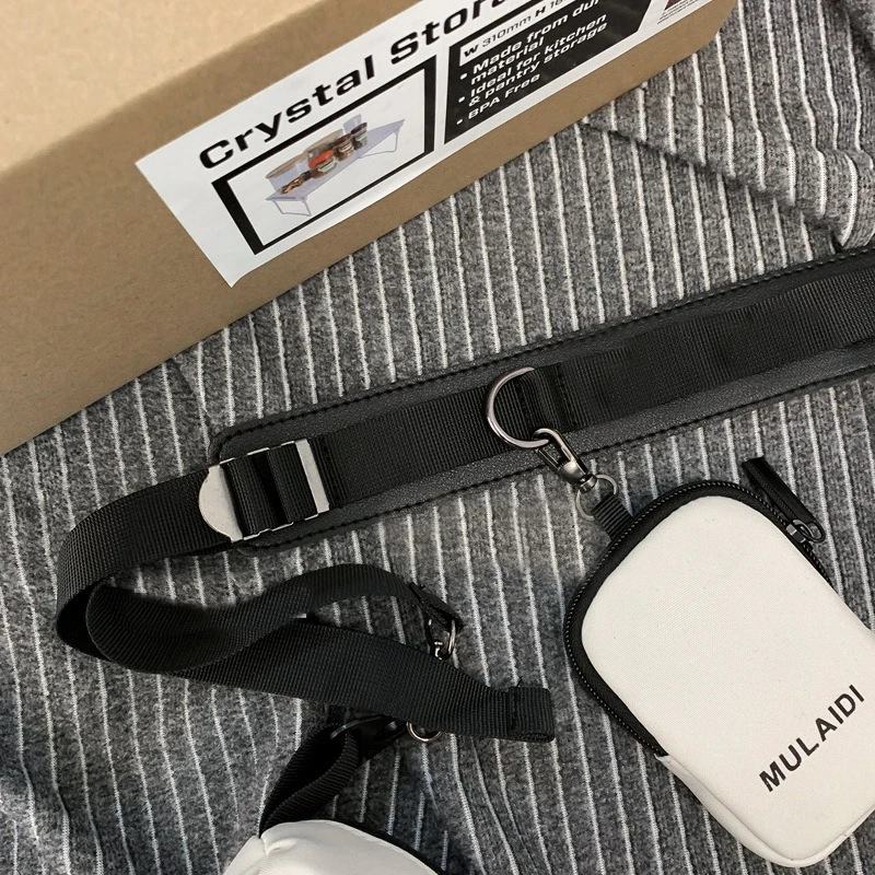 طالب الفصول الدراسية حقيبة كروسبودي النايلون الفتيات سعة كبيرة حقيبة قماش قنب اليابانية حقيبة زلابية عادية أبيض/أسود لمظلة باد