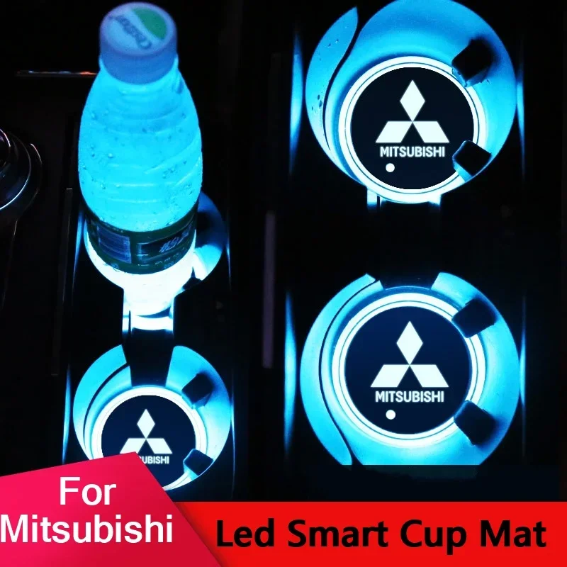 2pcs Car LED Coaster Light Water Cup Bottle Holder Mat for Mitsubishi Ralliart Lancer 9 ASX L200 Colt Pajero Outlander Eclipse