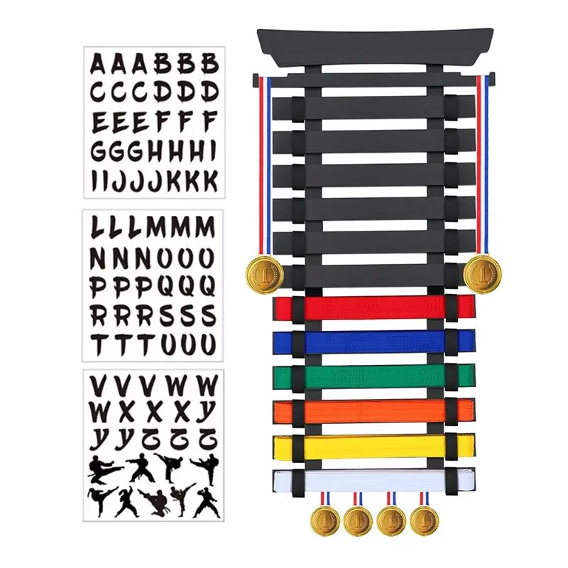 

Martial Arts Belt Display Rack Stand 12 Belts Karate, Bamboo Wood, Medal Hangers-Taekwondo, Jiu Jitsu,BJJ