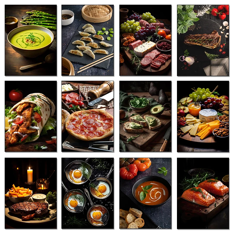 Fashionable Restaurant Delicious Steak Salmon Sushi Bread Poster Canvas Paintings Wall Art Pictures Home Decor Frameless Gift
