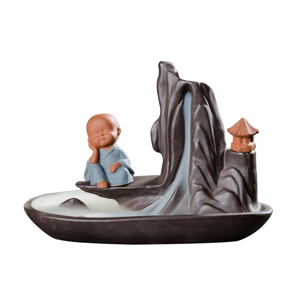 

Backflow Incense Holder Ceramic Desktop Zen Monk Censer Decorative Incense Burner for Home Office Meditation