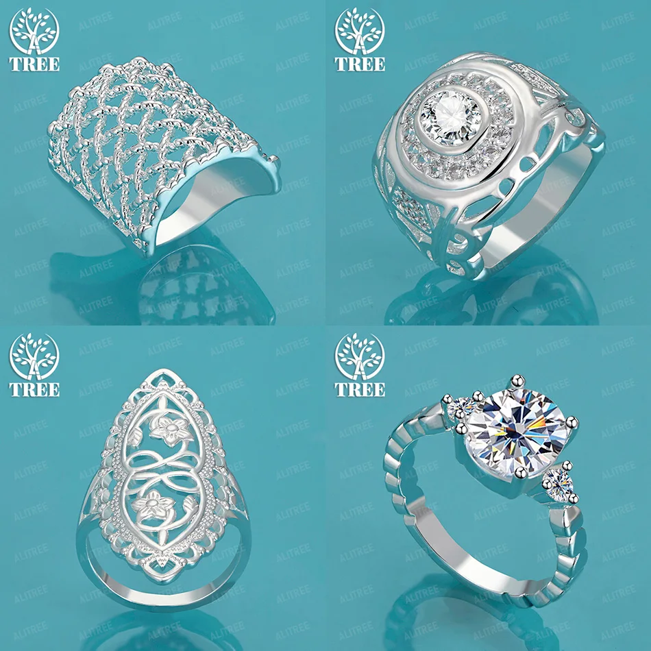 

Кольцо из стерлингового серебра 925 пробы с решетчатой сеткой и полым цветком, круглое кольцо с цирконом, свадебный банкет, вечеринка, модный дизайн, ювелирные аксессуары