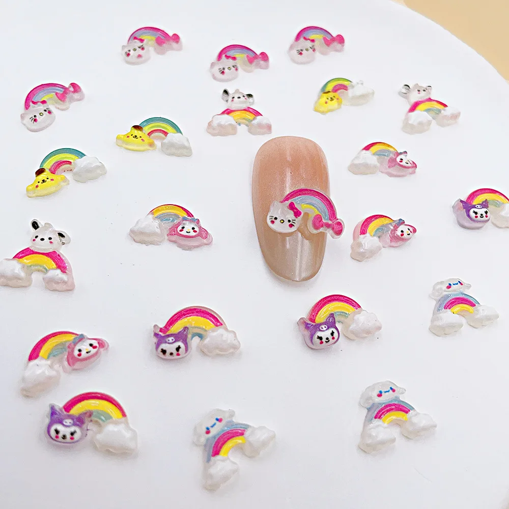 100 قطعة/الحزمة قوس قزح مرحبا كيتي مسمار السحر-الفن الراتنج الملونة مسمار الفن ، لطيف الصحافة على مسمار ديكور DIY بها بنفسك Kawaii عمليات تجميل الأظافر #4