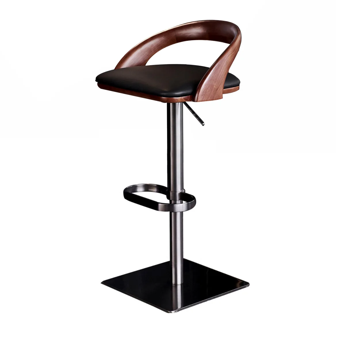 

Stainless Steel Swivel Bar Chair Modern Adjustable Height Barstools Black Minimalist Solid Wood Light Luxury High-end Bar Stool