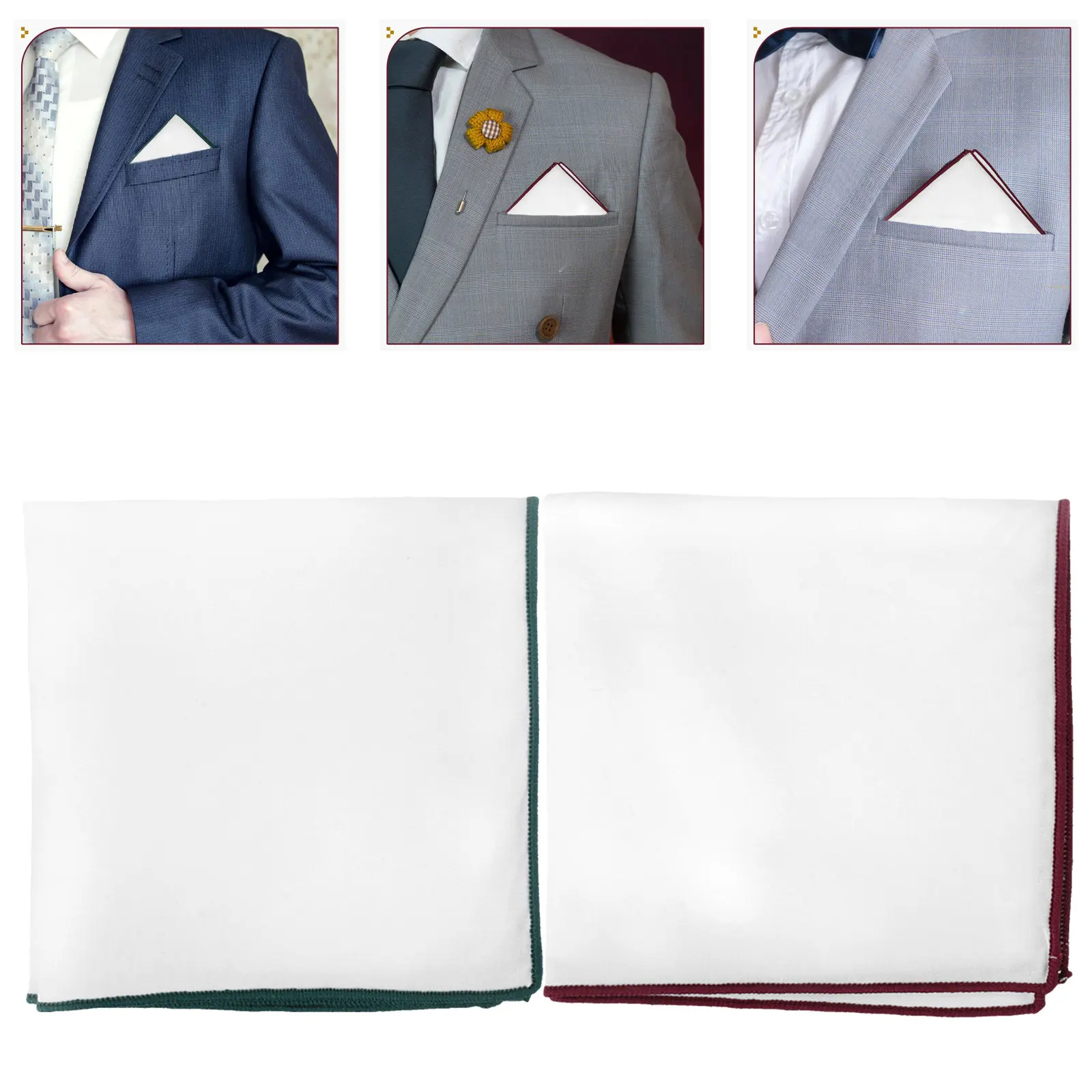 2Pcs White Simple Cotton Pocket Squares Men Handkerchief Suit Accessories Wedding Party Pocket for Suit Men Handkerchief