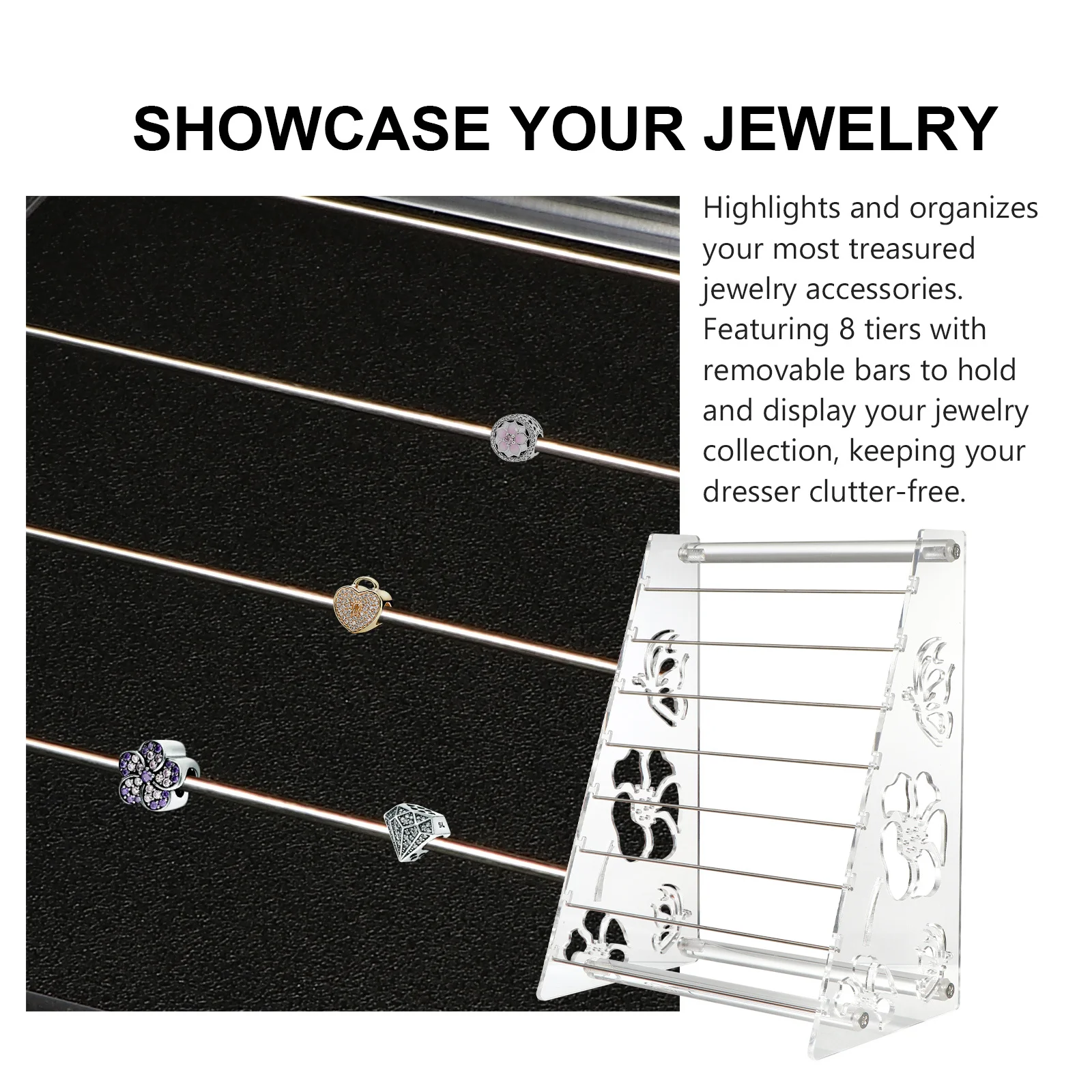 1Pcs Acrylic Jewelry Display Organizer 8 Tiers Rack Clear Holder for Bracelets Charms Beads Creative Jewelry Display Stand