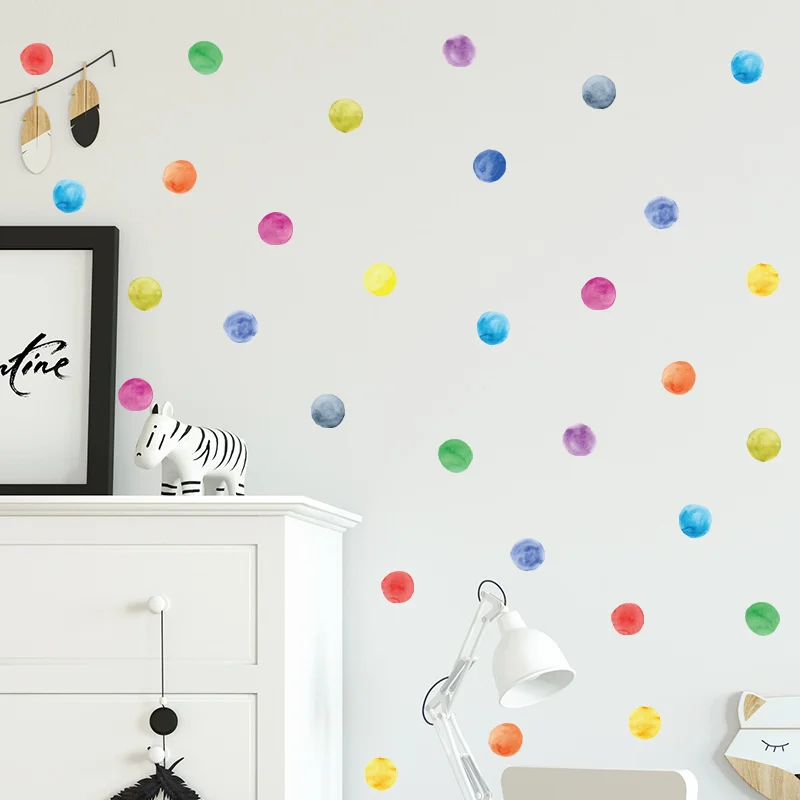 48pc dot adesivo de parede para crianças quartos decoração do berçário do bebê decalques colorido dot arte adesivos decoração de casa papel de parede