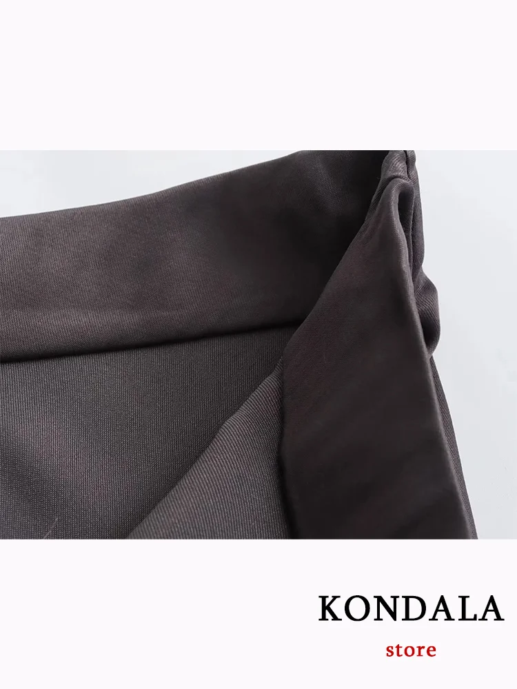 KONDALA Vintage Black Satin Women Suit Turn-down Collar Single Breasted Blouse Loose Long Straight Skirt Fashion 2023 Autumn Set