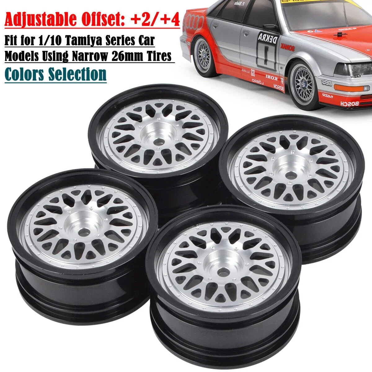 4pcs Aluminum Adjustable Offset Wheels Rims For 1:10 HPI Tamiya TT02 TT-01E XV-01 XV-02Pro 3Racing Sakura MST On Road Drift Car