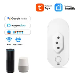 Tuya 16A Brazil Standard WiFi Smart Plug with Power Monitor Smart Life APP Smart Socket Voice Work for Google Home Alexa