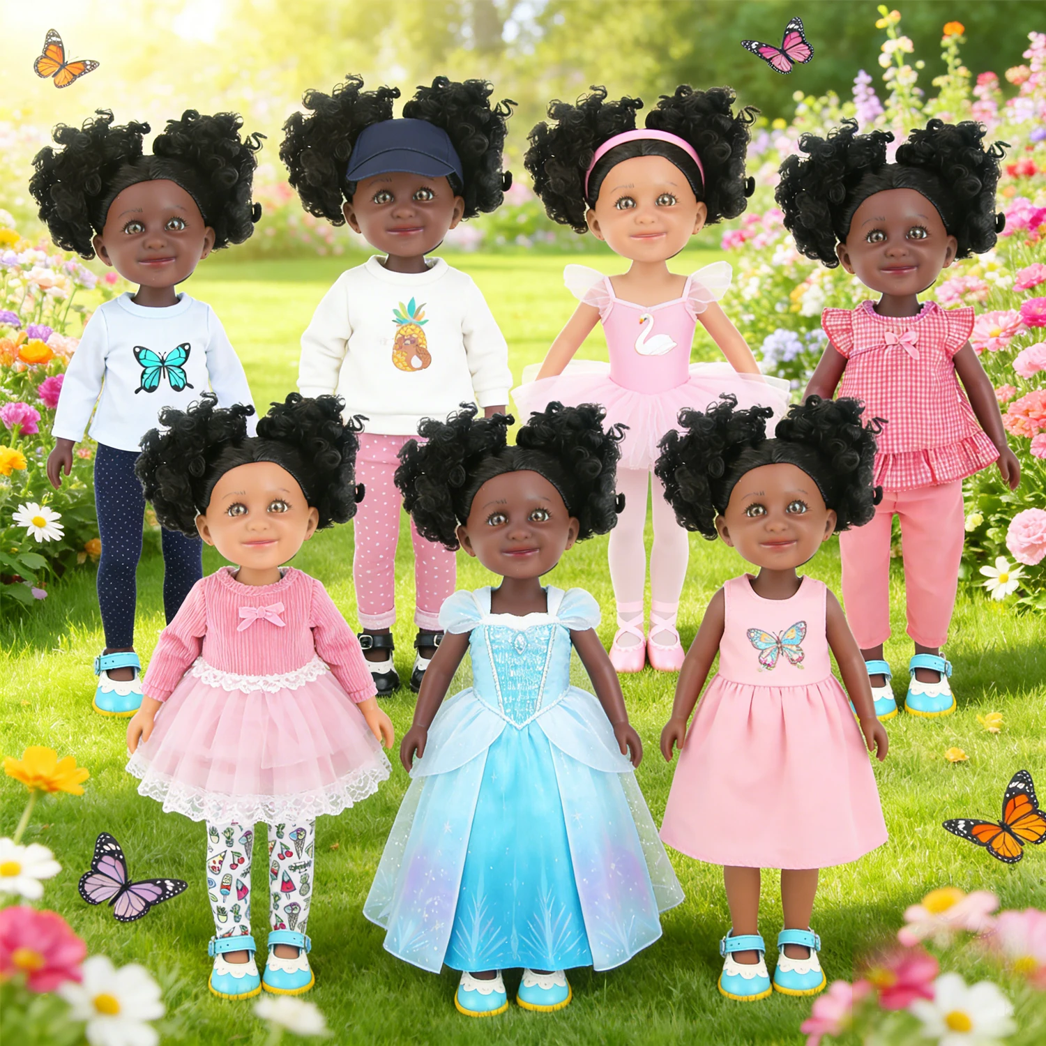 

Милые 14-дюймовые черные куклы-девочки с разнообразными гардеробами для комбинирования — балетный, принцесса и повседневный стиль. Куклы 35 см для девочек.