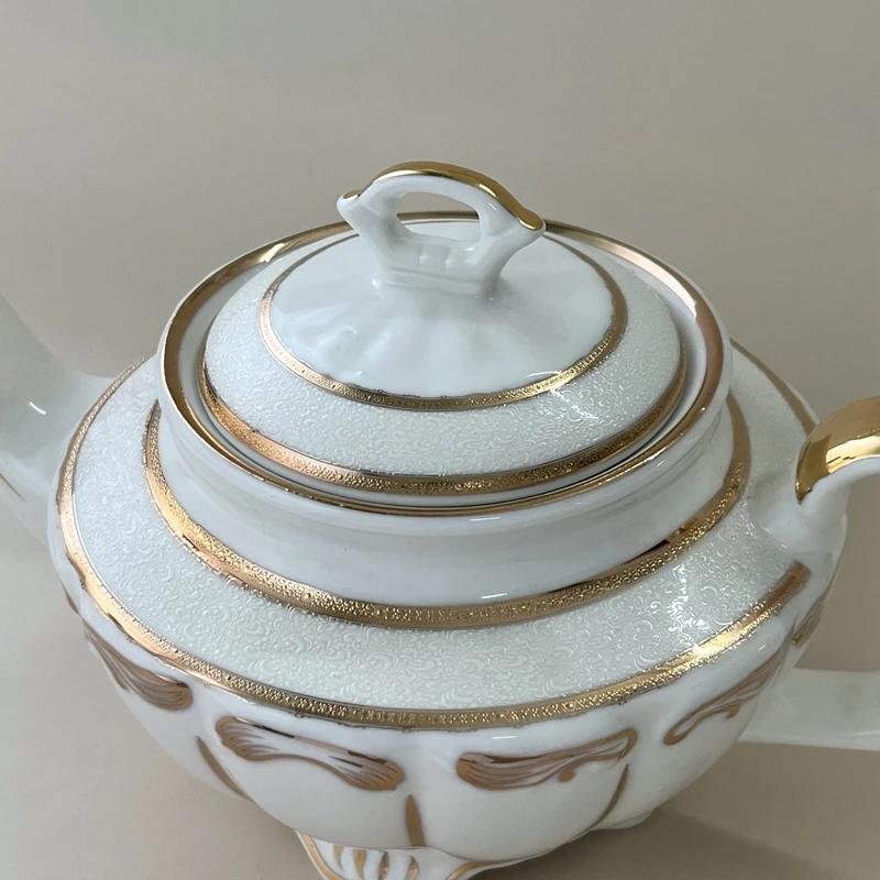 Heavy Industry Hand drawn Foreign Trade Teapot Relief Gold Plated Ceramic Luxury British Afternoon Tea Vintage Teapot 800ml 5