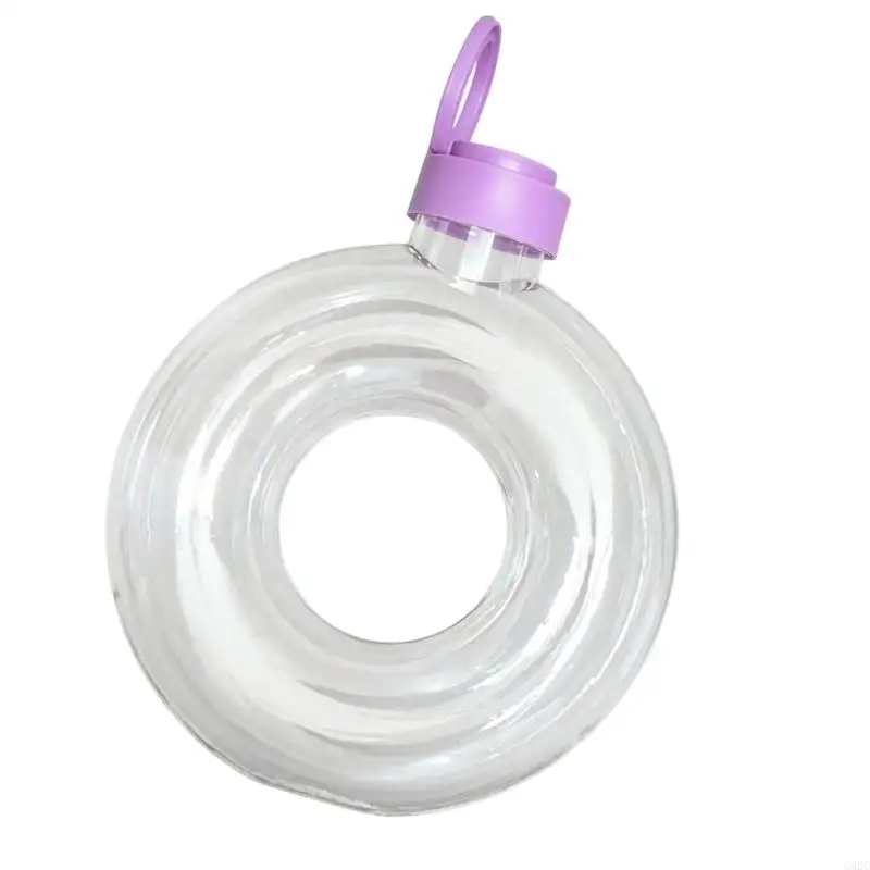 G92C Clear Doughnuts Water Bottle With Comfortable Hand Strap Beverage Container For Gym Office And Outdoor Activity