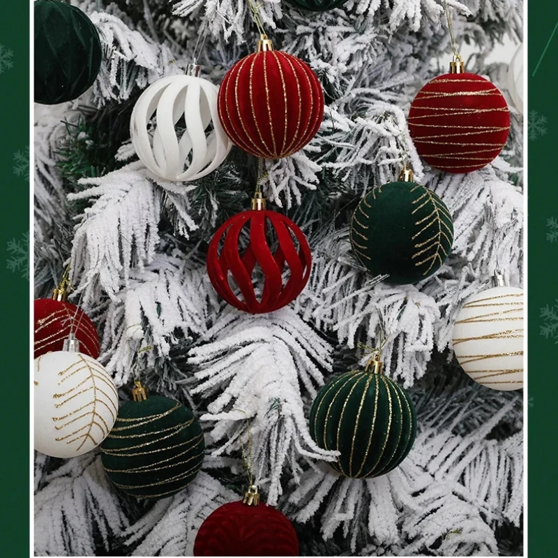 6/12pcs 8cm Wine Red Christmas Ball Ornaments Dark Green Christmas Tree Decoration New Christmas Spheres Pendant Velvet Balls