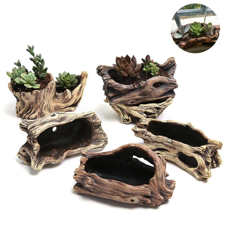 Macetas Y Jardineras Succulent Plant Pot Bonsai Decoration With Imitation Wood Cement Planter Indoor And Outdoor Garden Supplies