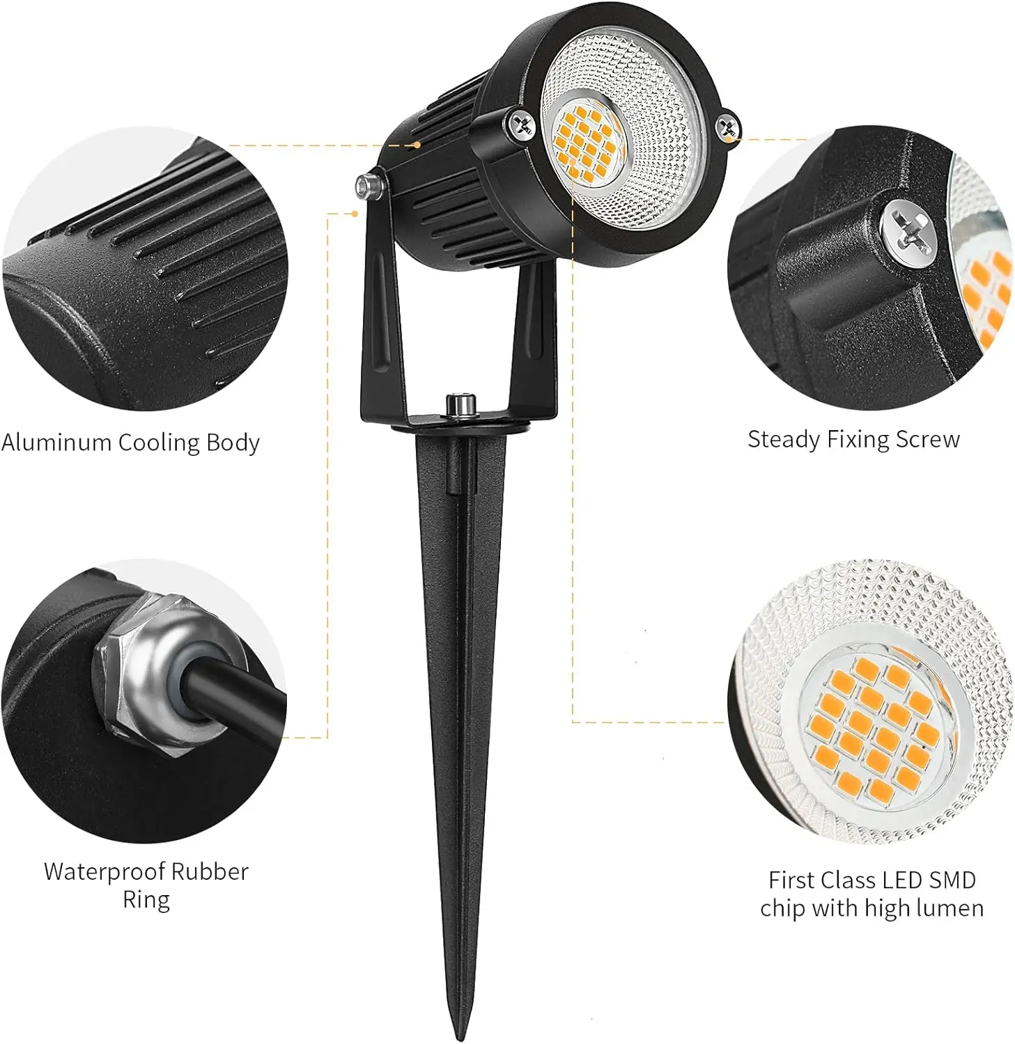 7W 700LM LED-landschapsverlichting, 12V / 24V warmwitte spots, IP65 waterdicht, 6-pack voor buitentuin