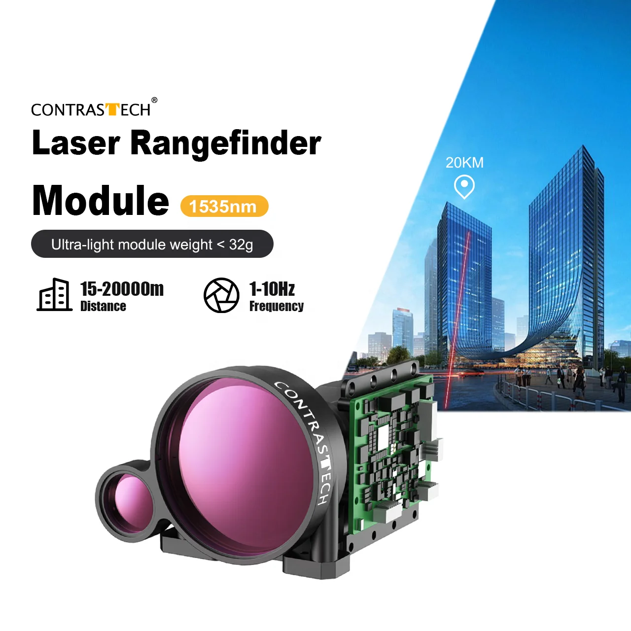 1535nm 1-10Hz Eye-Safe Laser Rangefinder 3km 15km UART 10km Laser Distance Module for Building Monitoring