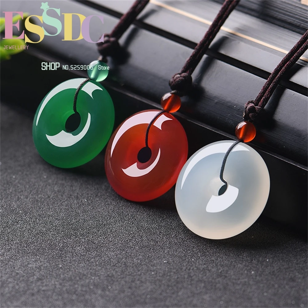 

Natural Multicolor Jade Doughnut Pendant Agate Necklace Fashion Accessories Charm Jewellery Carved Amulet Gifts for Women Men