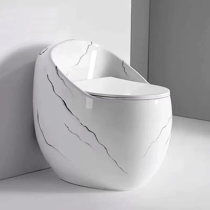 New Design Bathroom Sanitary Ware WC Ceramic Round Egg Shape Black White Marble Pattern Toilet