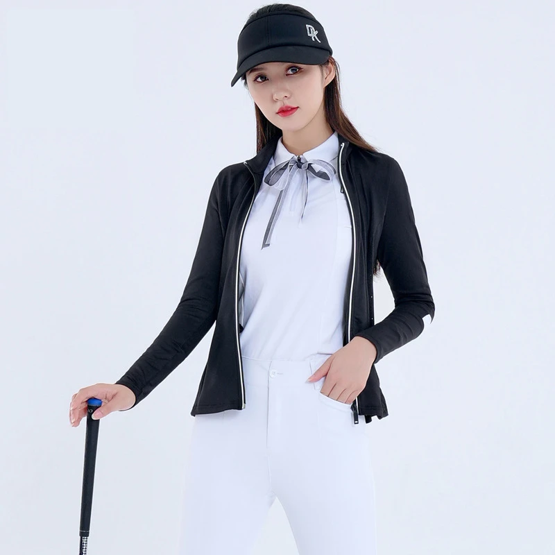 Golf Jacket Women 2024 Winter New Slim Fit Top Coat White Long Sleeve Shirt Badminton Tennis Wear Training Suit Casual Clothes