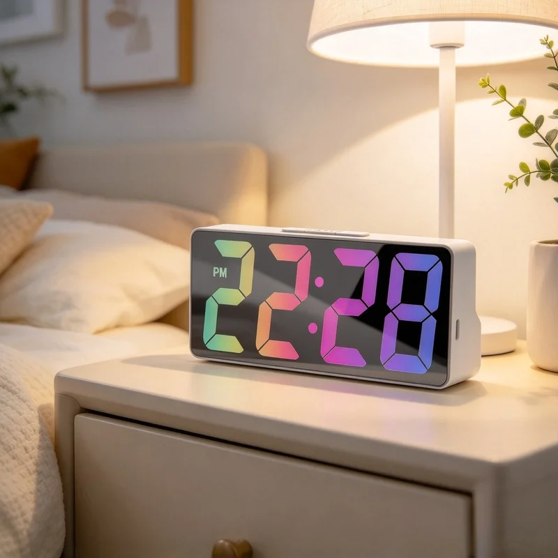 Temperature Display LED Alarm Clock, Adjustable Brightness 12/24H Desktop Clock for Bedroom Nightstand Home Decor
