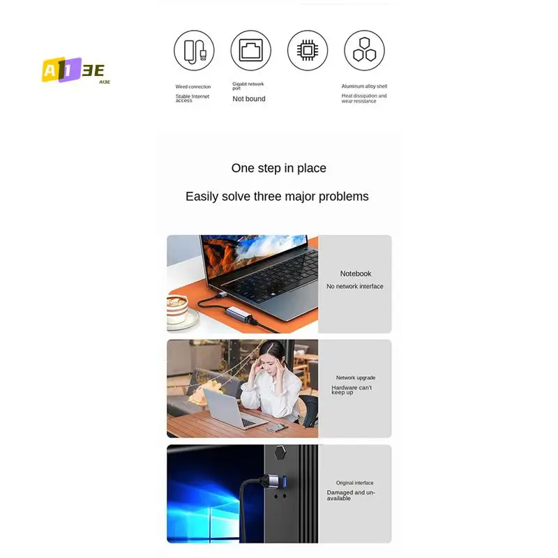 

A13E-Type-C To RJ45 Ethernet Adapter Type-C 3.0 PC Internet Type-C 1000Mbps For Laptop/TV Box