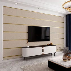 Deer Skin Velvet Horizontal Striped Wallpaper Living Room Bedroom Striped Film and Television Wall 3D Relief Thickened Wallpaper