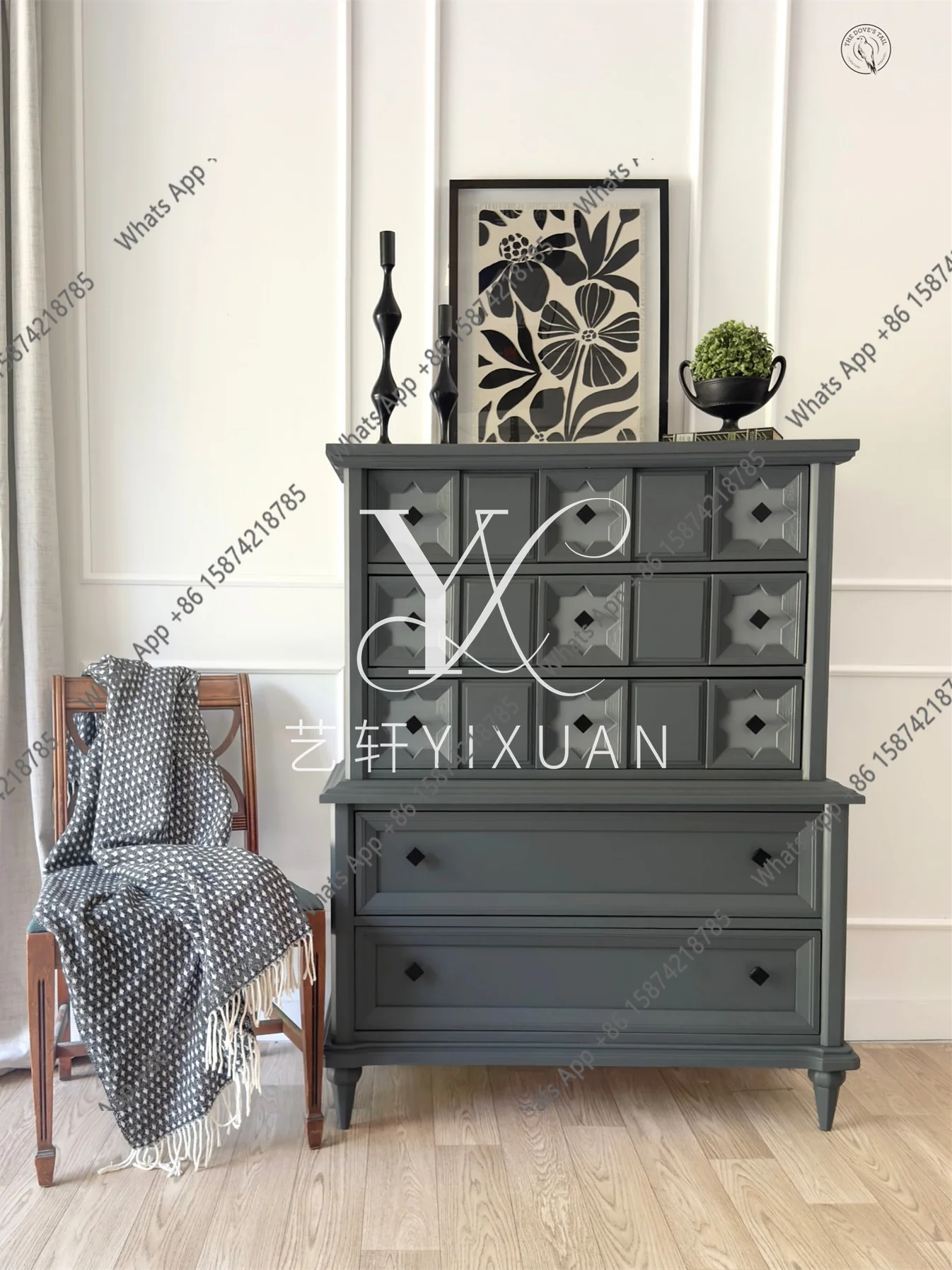 

French solid wood light luxury art living room entrance cabinet American retro living room storage designer