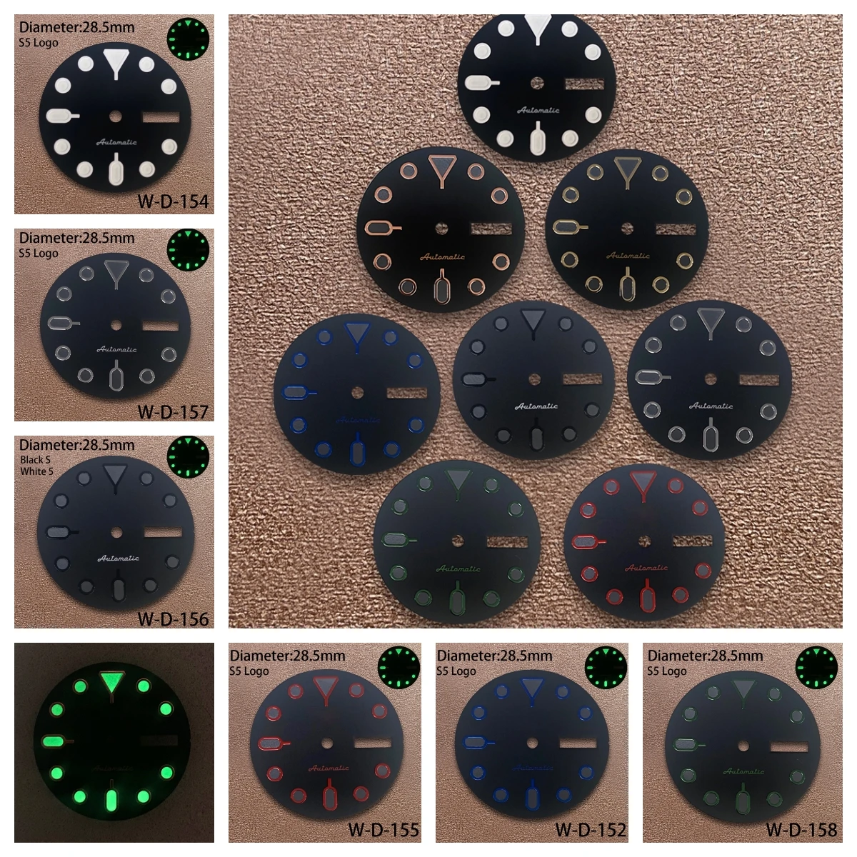 

28.5mm S5 Logo Dial Suitable For NH36/4R36 Janpan Movement Green Luminous Black Matte Watch Dial Watch Modification Accessories