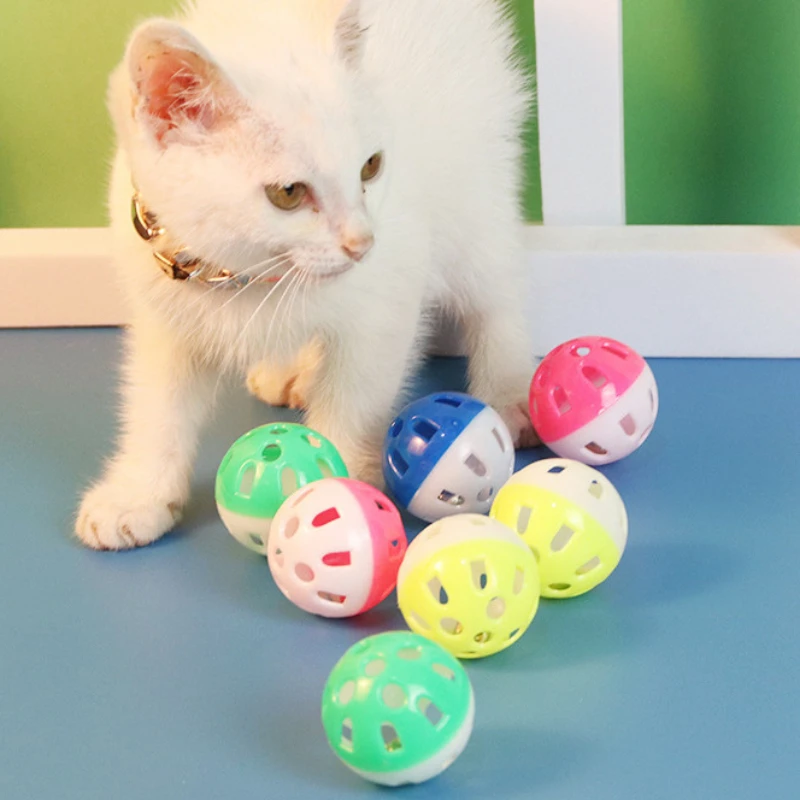 5/10Pcs Random Color Cat Toy Balls Pet Cat Kitten Play Plastic Balls with Jingle Bell Pounce Chase Rattle Toy Cat Toys Bulk