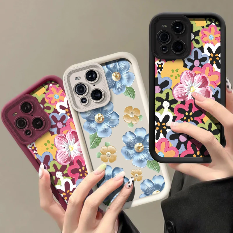 Casing Ponsel Pola Bunga Mewah untuk OPPO Find X8 X5 Pro X3 Lite F21 F17 Pro 5G F9 F19 Pro Plus Sampul TPU Matte Silikon Lembut