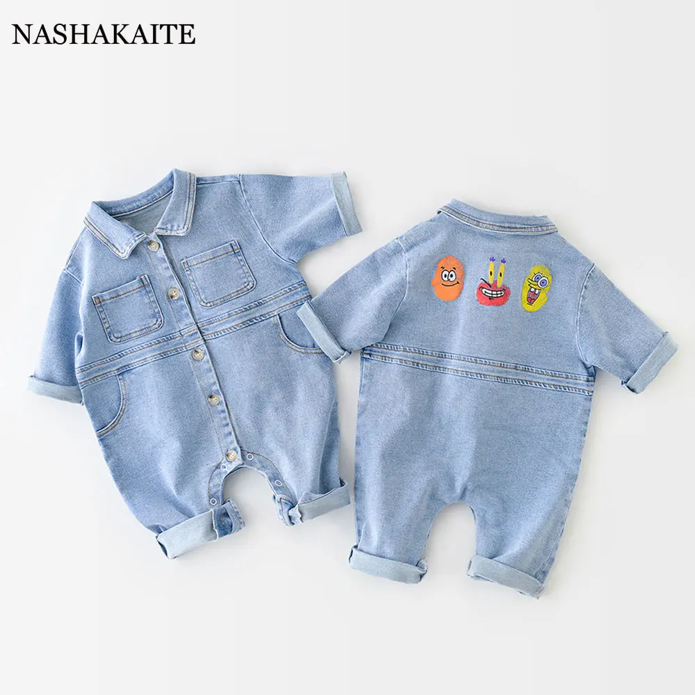 spring summer Denim Baby Boy Clothes cartoon print Infant Rompers Cotton Newborn Born Jumpsuit Clothing Kids Wear 3-24month