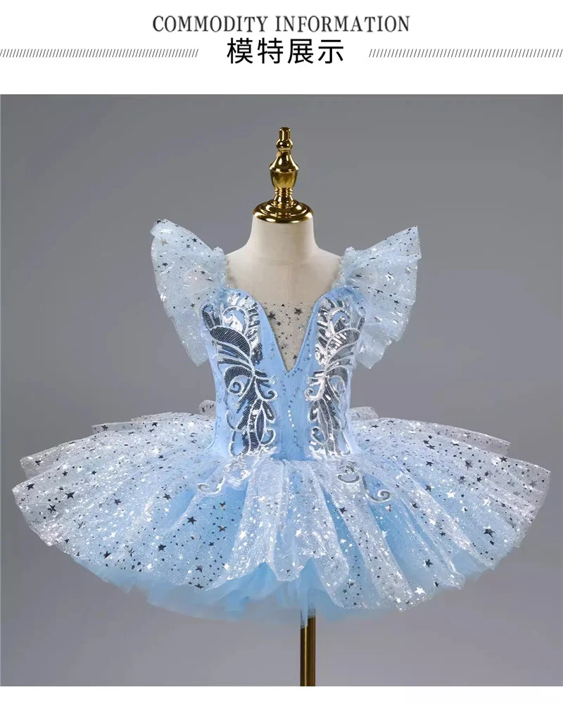 Romantisches Kinder-Ballett-Tutu-Kleid Mädchen-Tanzrock Goldener Pailletten-Ballettrock Aufführungskleidung Kinder Langes Prinzessinnenkleid – Detail 7