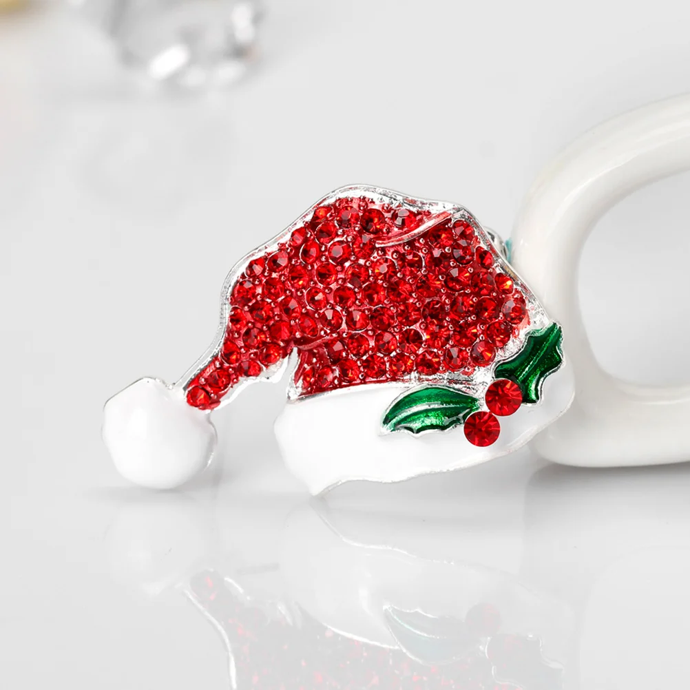 

2Pcs Santa Hat Shaped Breastpin Creative Crystal Decor Brooch Pin Badges for Sweater Scarf Shawl Xmas Birthday Anniversary Gift
