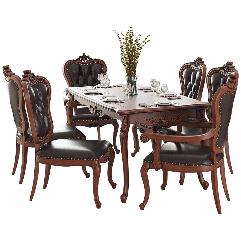 

American carved dining table, hotel restaurant simple dining table and chairs