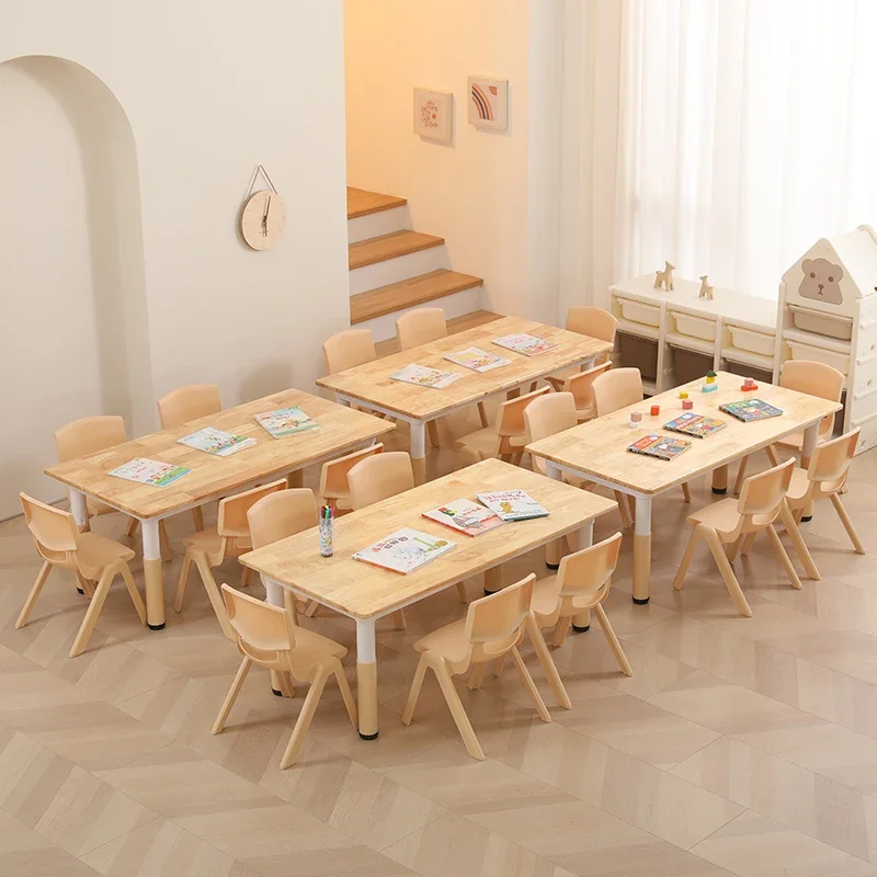 Children's table and chair set Kindergarten and chair liftable Learning Household solid wood