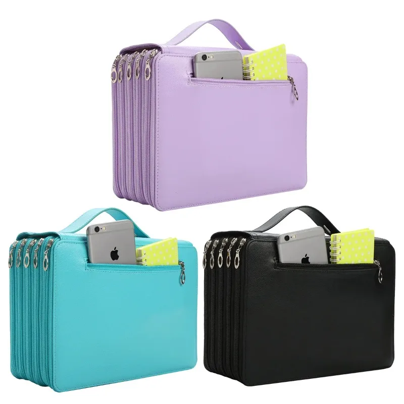 184/200/252 hole PU leather shockproof pencil case student waterproof pencil stationery storage bag multi-layer zipper handbag