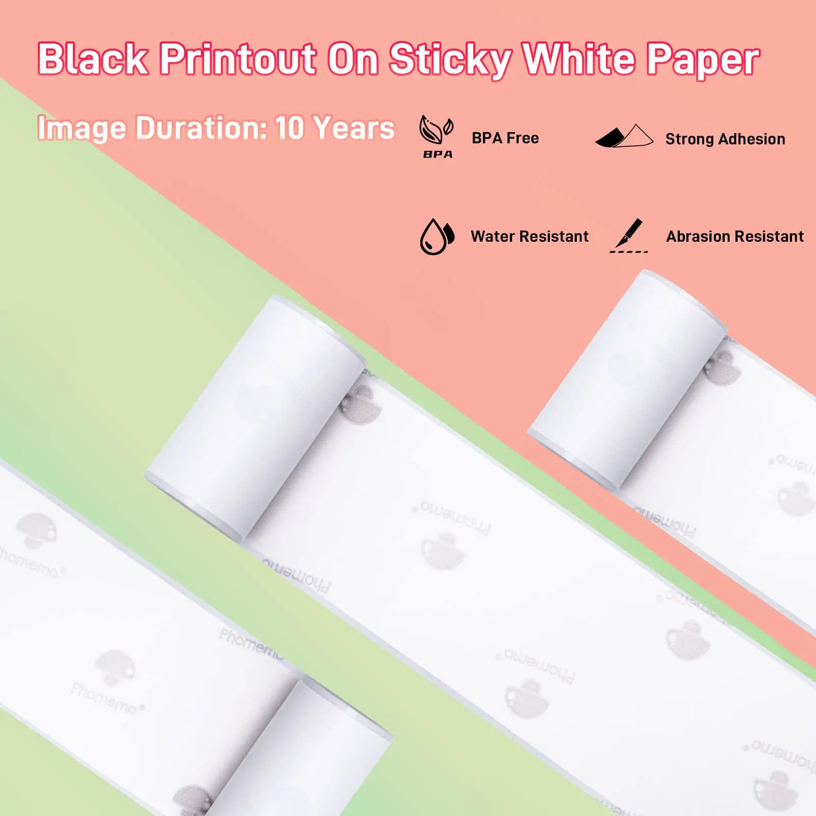 T02 Plakkerig Wit Thermisch Papier Voor Phomemo T02 Mini Pocket Printer Zelfklevend Paper-10-Years-50mmx3.5m Wit Papier 3 Rollen